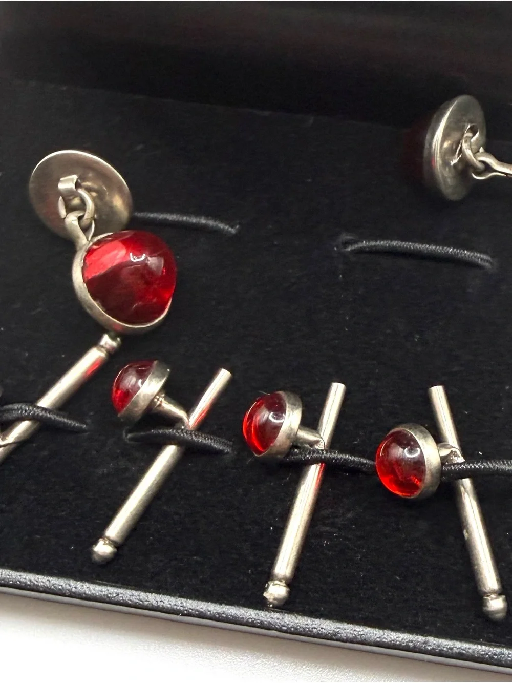 Red Art Deco Cufflinks and Stud Set - Men's Formal Accessories